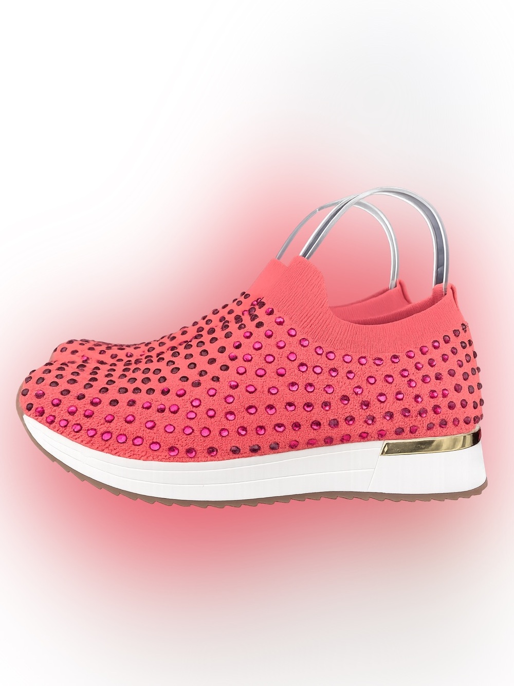 Reaction Kenneth Cole Coral Pink Rhinestone Jewel Joggers Slip-On Sneakers Sz 8 - Picture 2 of 10